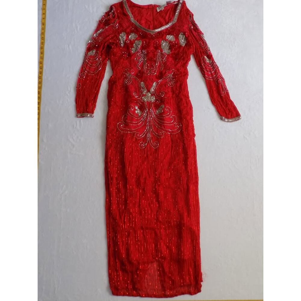 Vintage Niteline Sequin Beaded Red‎ Dress 80s 90s India